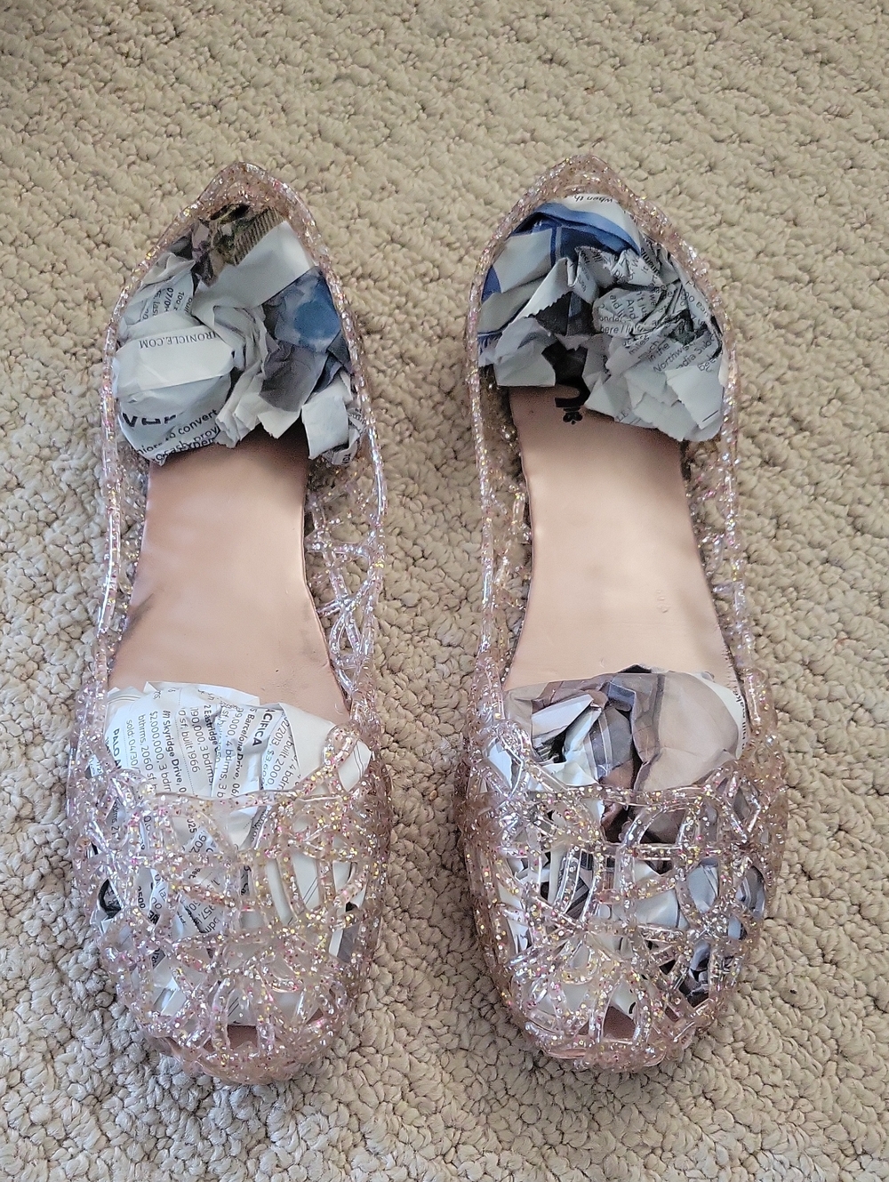 Women's Glitter Lattice Jelly Flats in Rose Gold